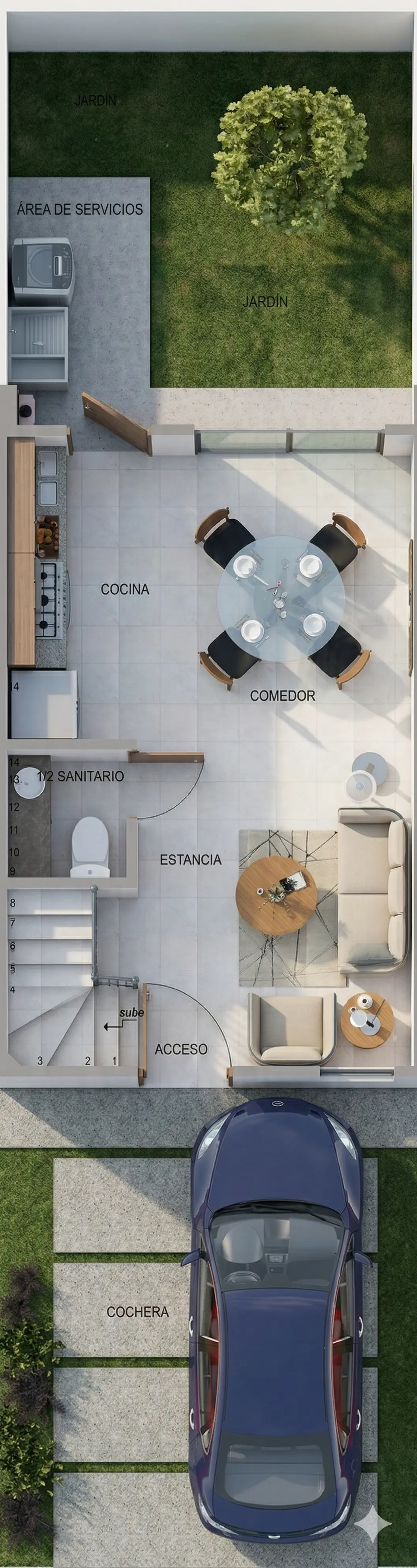 Plano arquitectónico de Planta Baja del modelo Madrid con 2 hab.