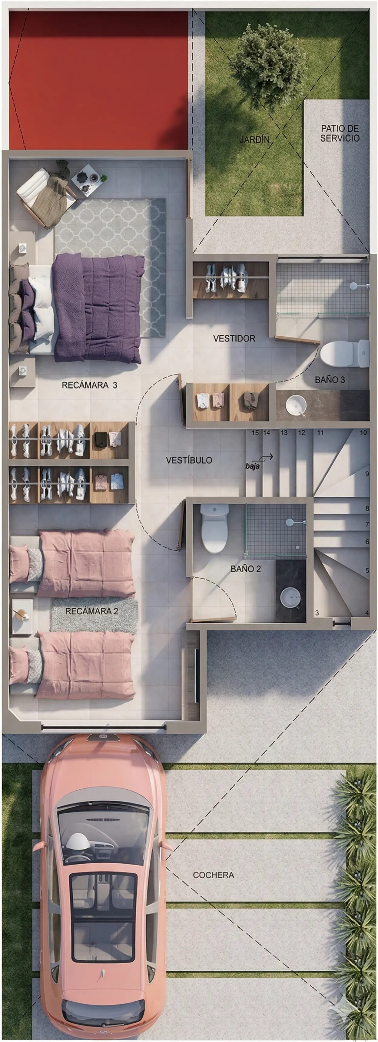 Plano arquitectónico de Planta Alta del modelo Málaga en San Luis Potosí